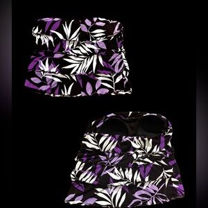 Purple and White Leaf Print Tube Top